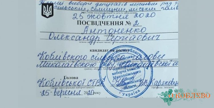 Александр Антоненко стал официальным кандидатом на должность Коблевского сельского головы