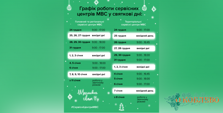 Как будут работать сервисные центры МВД Николаевской области в новогодние праздники