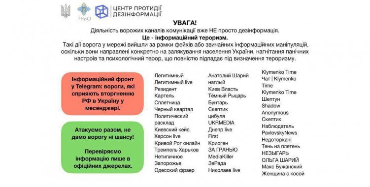 Недостоверная информация: в Украине опубликовали список Telegram-каналов российских коллаборантов